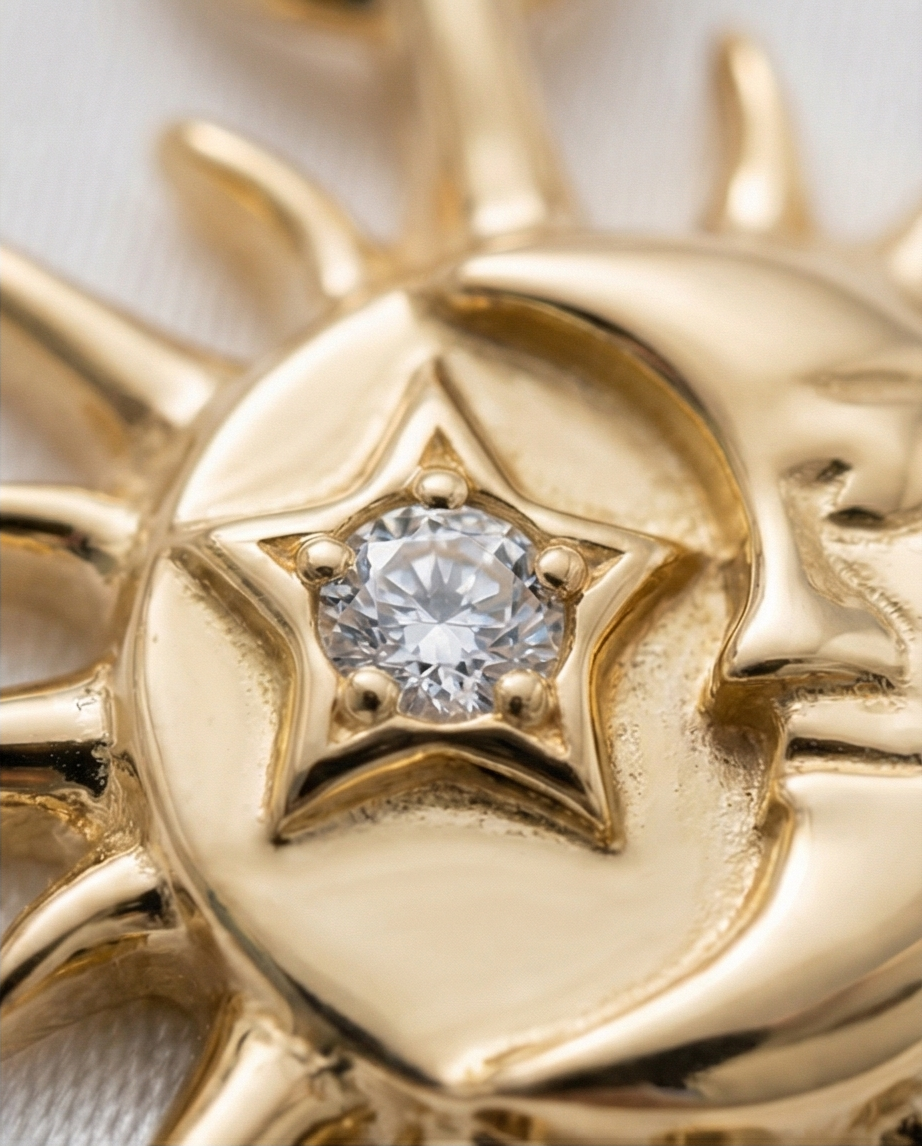 Diamond Sun & Moon Earring Charm — 14K Yellow Gold