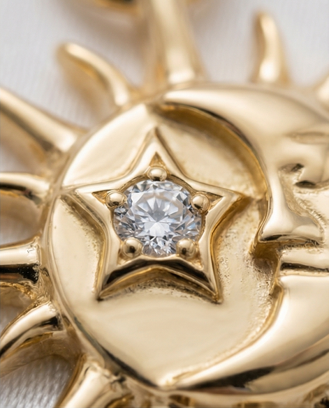 Diamond Sun & Moon Earring Charm — 14K Yellow Gold