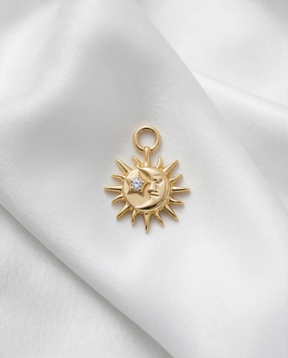 Diamond Sun & Moon Earring Charm — 14K Yellow Gold