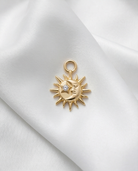 Diamond Sun & Moon Earring Charm — 14K Yellow Gold