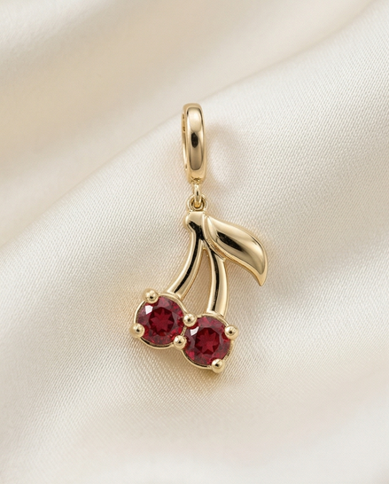 Mozambique Garnet Cherry Charm — 14K Yellow Gold
