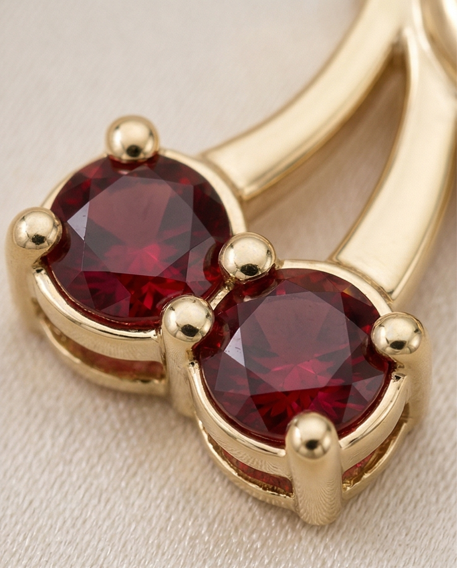 Mozambique Garnet Cherry Charm — 14K Yellow Gold