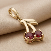 Mozambique Garnet Cherry Charm — 14K Yellow Gold