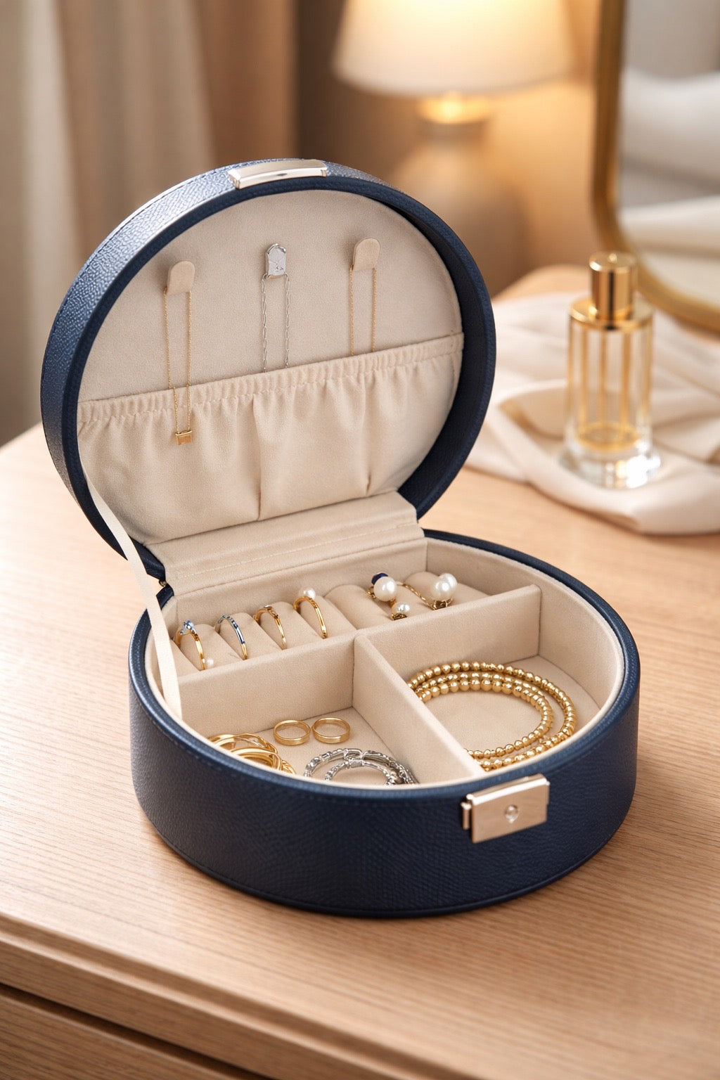 Navy Matte Leatherette Lock & Key Travel Case