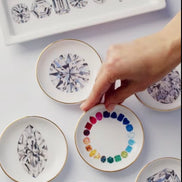 Circle of Rainbow Gemstones Porcelain Jewelry Dish with Gold Trim