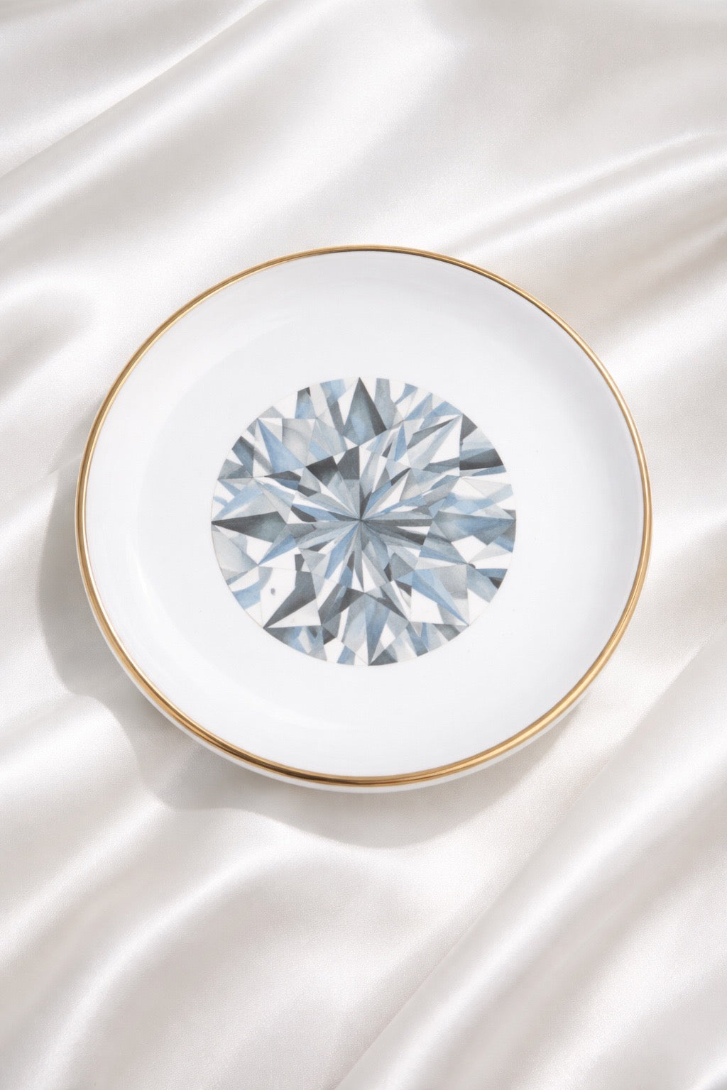 Diamond Porcelain Jewelry Dish with Gold Trim