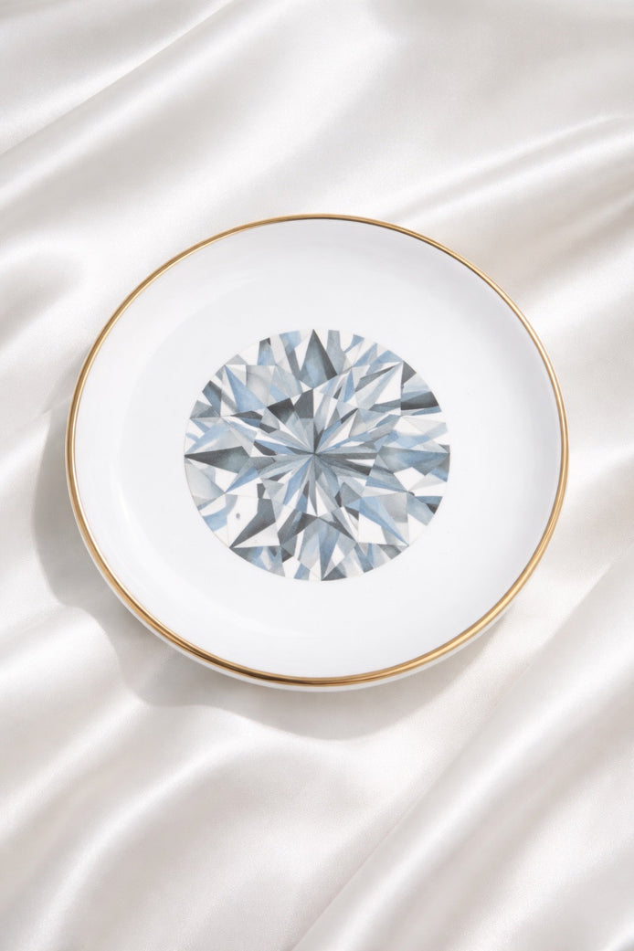 Diamond Porcelain Jewelry Dish with Gold Trim