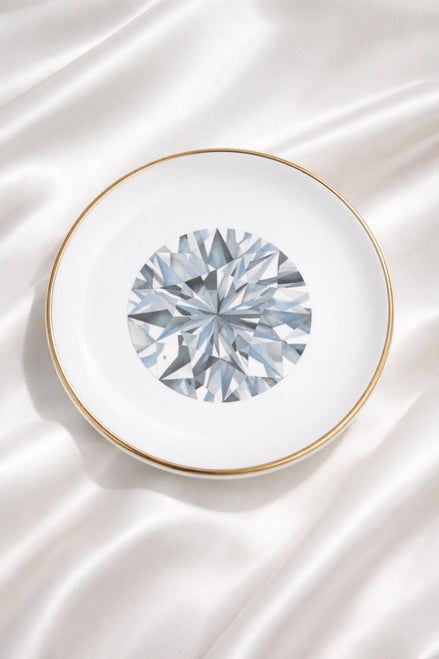 Diamond Porcelain Jewelry Dish with Gold Trim