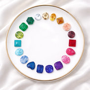 Circle of Rainbow Gemstones Porcelain Jewelry Dish with Gold Trim