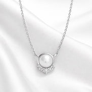 Aurielle Akoya Pearl & Diamond Necklace — Sterling Silver
