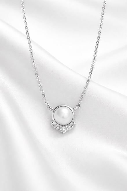 Aurielle Akoya Pearl & Diamond Necklace — Sterling Silver