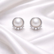 Aurielle Akoya Pearl & Diamond Earrings — Sterling Silver