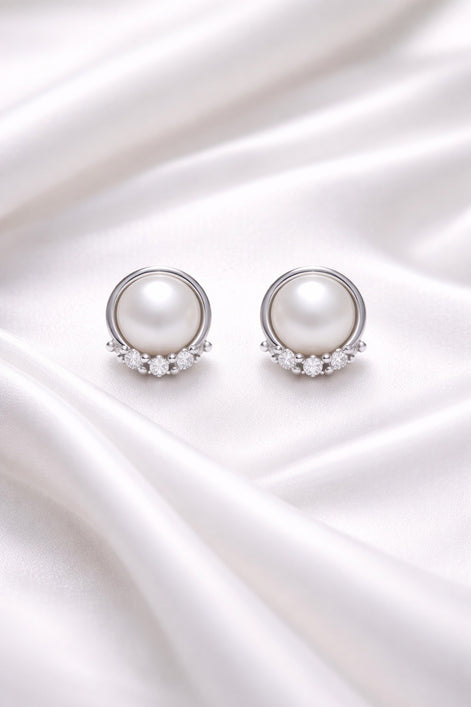 Aurielle Akoya Pearl & Diamond Earrings — Sterling Silver