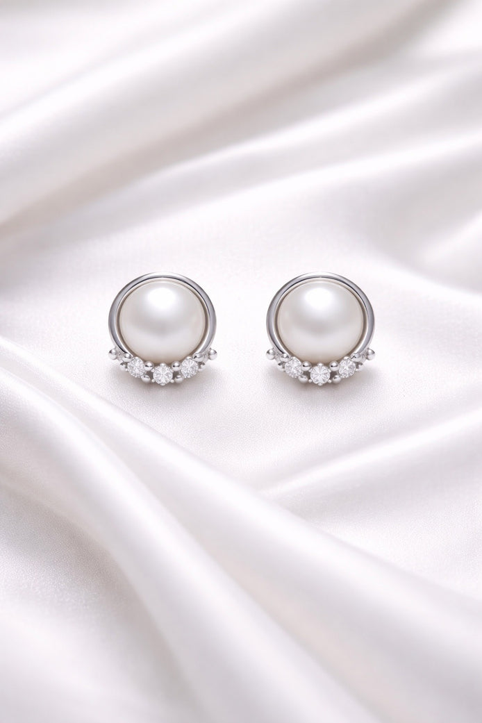 Aurielle Akoya Pearl & Diamond Earrings — Sterling Silver