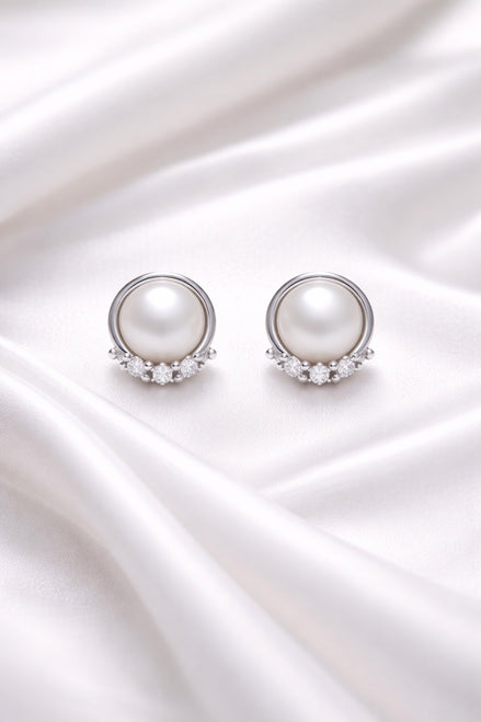 Aurielle Akoya Pearl & Diamond Earrings — Sterling Silver
