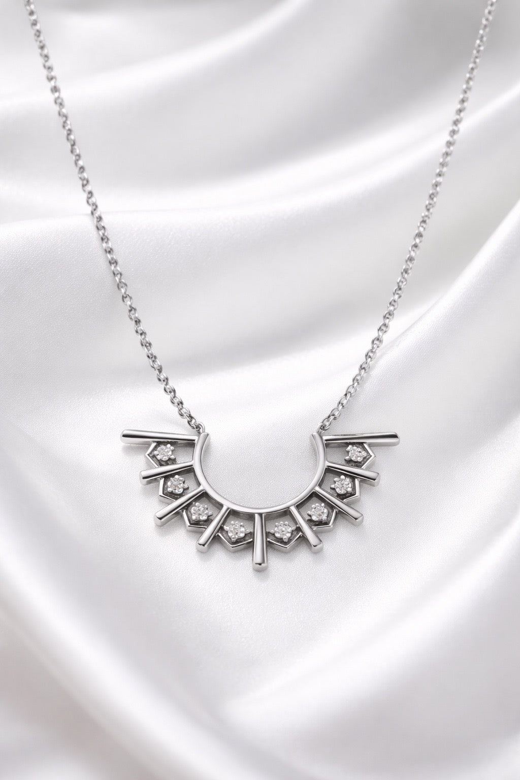Solenne Arc Diamond Necklace — Sterling Silver