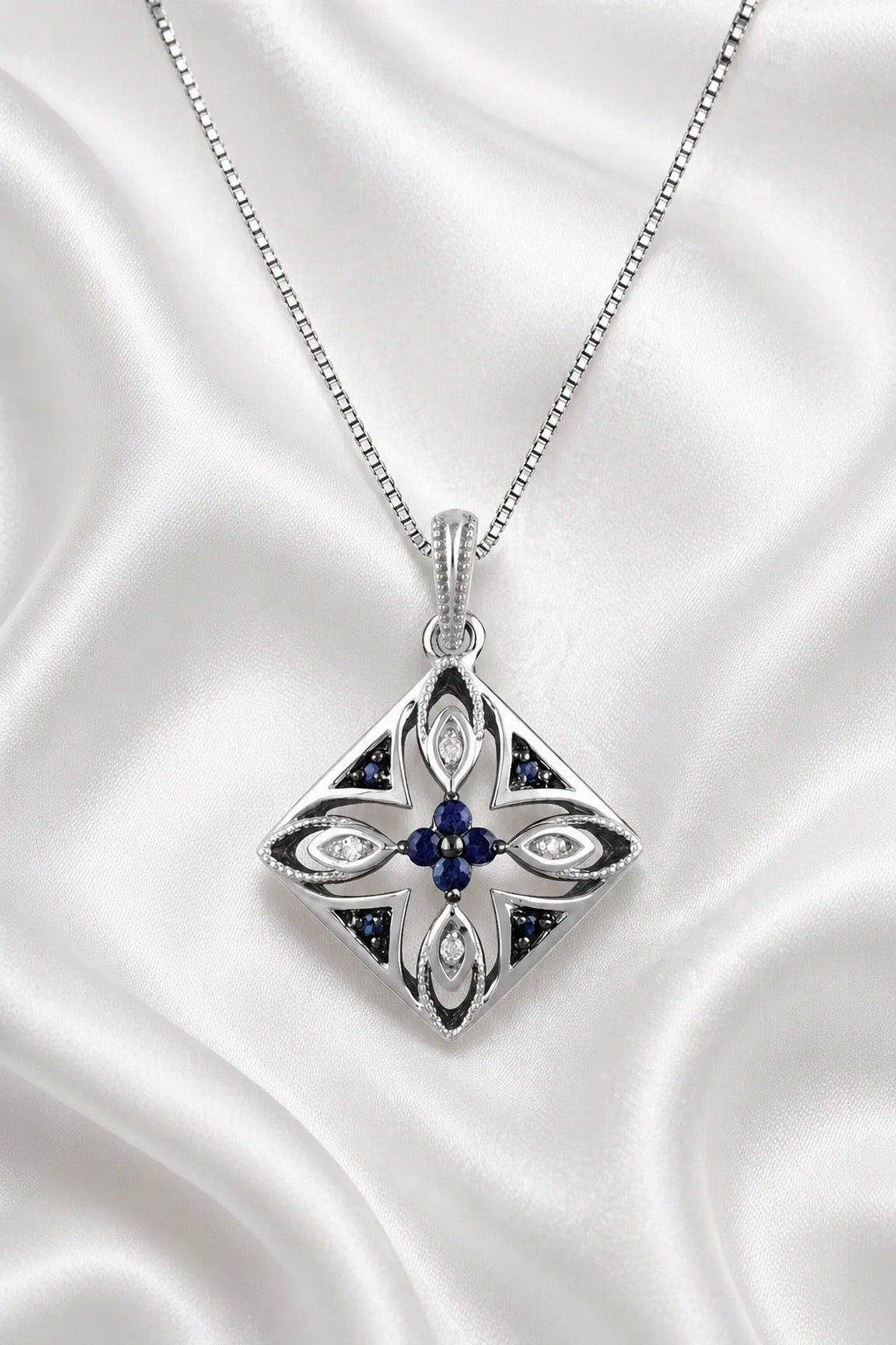 Nocturne Diamond and Sapphire Pendant — Sterling Silver