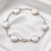 Becoming Tide White Coin Pearl Bracelet — Sterling Silver