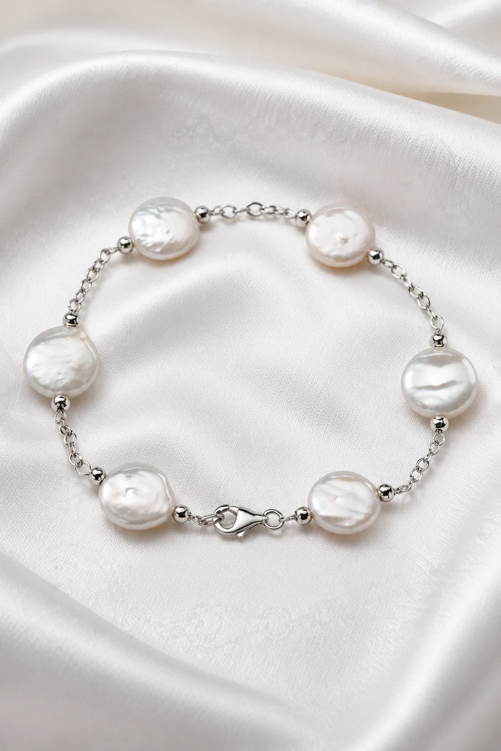 Becoming Tide White Coin Pearl Bracelet — Sterling Silver