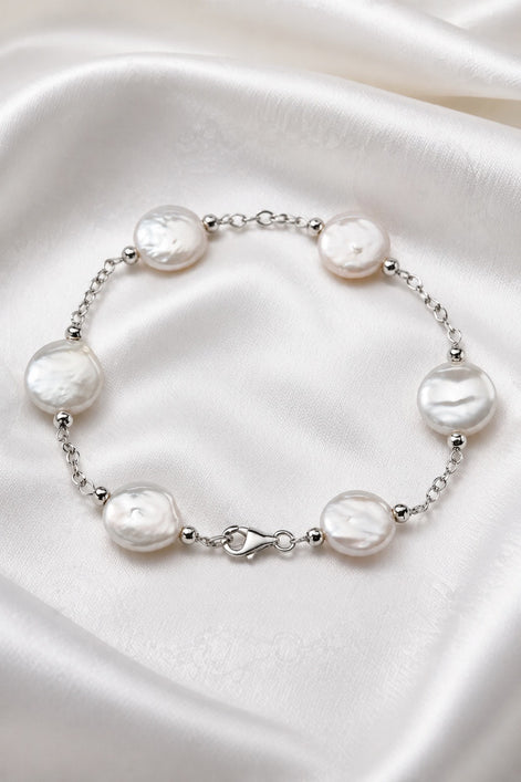Becoming Tide White Coin Pearl Bracelet — Sterling Silver