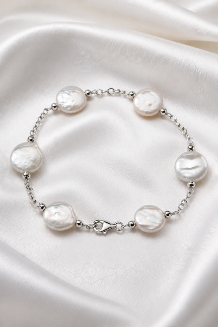 Becoming Tide White Coin Pearl Bracelet — Sterling Silver