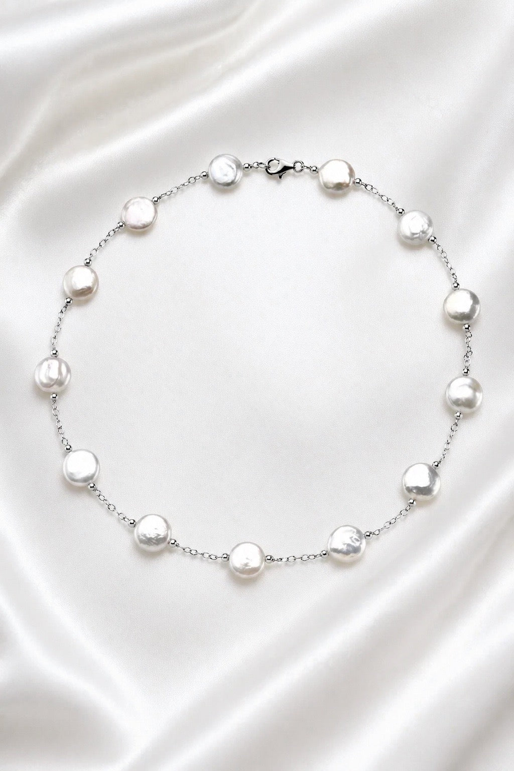 Becoming Tide White Coin Pearl Necklace — Sterling Silver