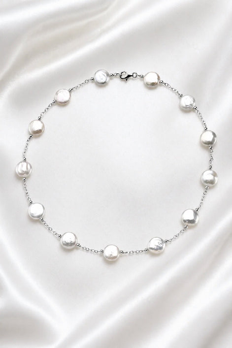 Becoming Tide White Coin Pearl Necklace — Sterling Silver