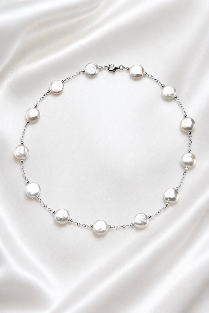 Becoming Tide White Coin Pearl Necklace — Sterling Silver