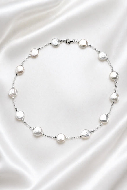 Becoming Tide White Coin Pearl Necklace — Sterling Silver