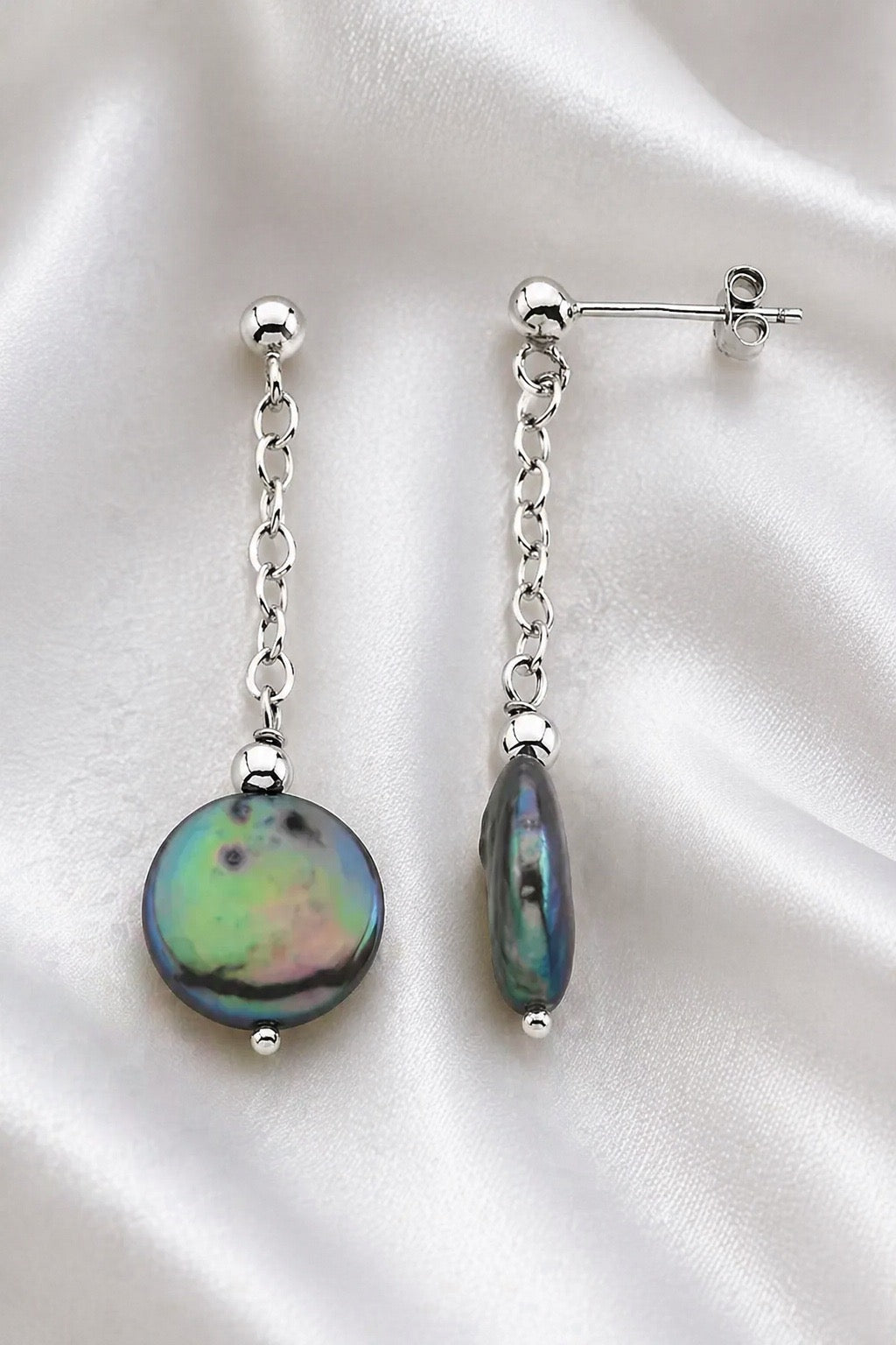 Becoming Tide Coin Pearl Earrings — Sterling Silver