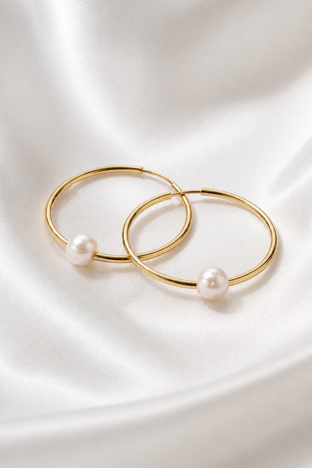 Pearl Hoop Earrings — 14K Gold-Filled