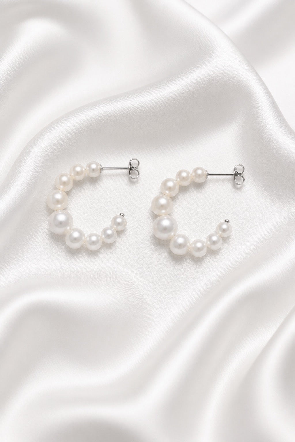 Pearl Hoop Earrings — Sterling Silver
