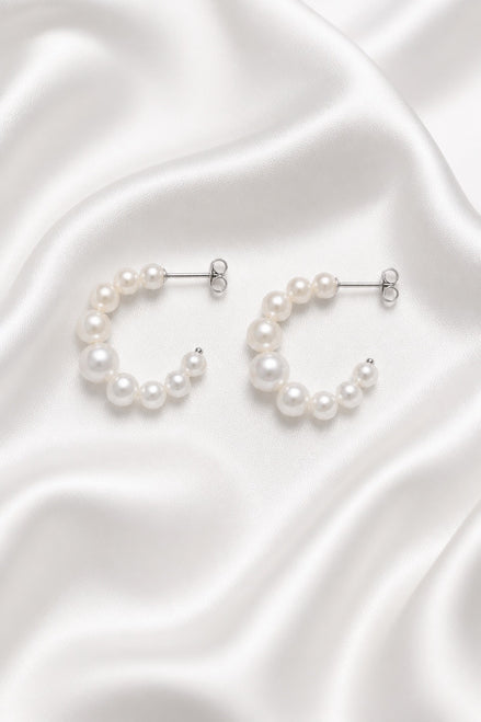 Pearl Hoop Earrings — Sterling Silver